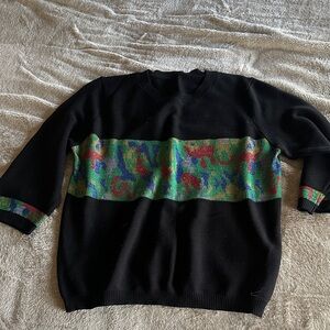 Colorful Patterned Women's Black Sweater